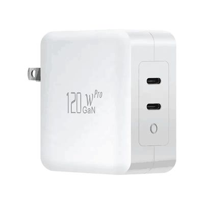 ΗΠΑ 2-Pin Wall Charger με διπλές θύρες USB-C, 120W υψηλής ταχύτητας έξοδος, γρήγορο προσαρμογέα φόρτισης για φορητό υπολογιστή / tablet