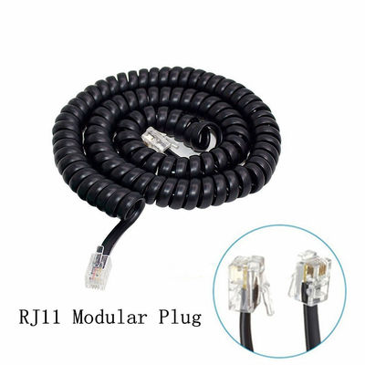 RJ9 RJ11 RJ12 Μαύρη τηλεφωνική γραμμή καλώδιο σπειροειδές τηλεφωνικό καλώδιο 24AWG 350MHz
