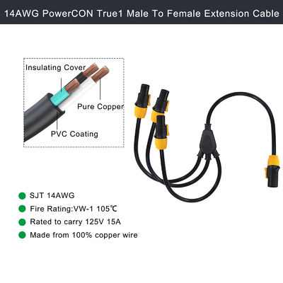 Nac3fca εσωτερικό και εξωτερικό 20A True1 Male To 3 Female Y Splitter PowerCON Καλώδιο μήκους 1m-10m
