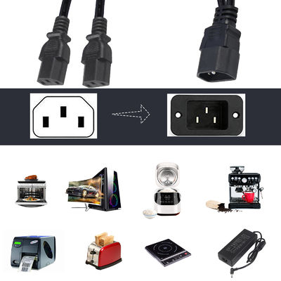 Ανθεκτικό OEM ODM Δύναμη C14 C13 3 Way Splitter Extension Cord 0,8m IP11