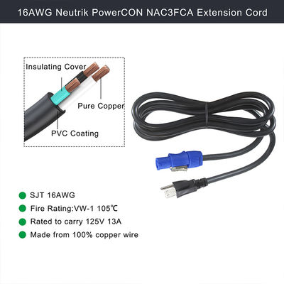 NEMA 5-15P προς PowerCon NAC3FCA 15A 125V 14AWG καλώδιο ρεύματος
