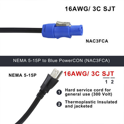 NEMA 5-15P προς NAC3FCA 10A/15A Αμερικανικό καλώδιο ηλεκτρικής ενέργειας AC 14AWG NEMA5-15P προς PowerCon NAC3FCA για οθόνη LED