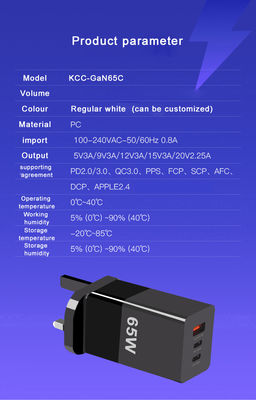 65W Μίνι Τύπου C Γρήγορη φόρτιση PPS 65W GaN φορτιστή με τρεις θύρες και τεχνολογία A 2C