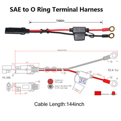 10A 2 Pin SAE φορτιστή σε Eyelet τερματικό Ηλιακό καλώδιο 2ft χαμηλής τάσης