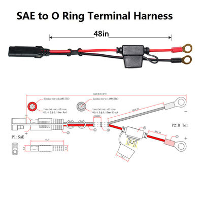 2468 20AWG SAE 2 Pin Extension Cable με Wire Eyelet Lugs προσαρμοσμένο