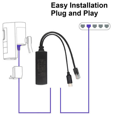 IEEE802.3af RJ45 TYPE-C Καλώδιο 12v 24v 48v POE Διαχωριστής ισχύος μέσω προσαρμογέα Ethernet