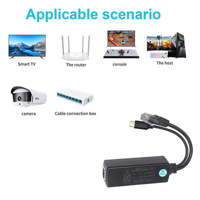IEEE802.3af RJ45 TYPE-C Καλώδιο 12v 24v 48v POE Διαχωριστής ισχύος μέσω προσαρμογέα Ethernet