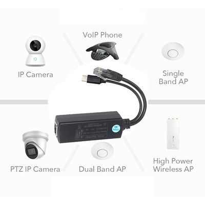 IEEE802.3af RJ45 TYPE-C Καλώδιο 12v 24v 48v POE Διαχωριστής ισχύος μέσω προσαρμογέα Ethernet
