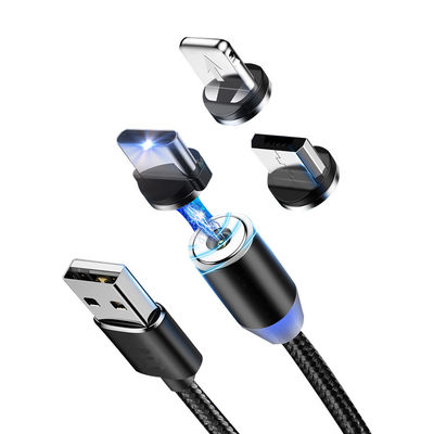 Τύπος USB Micro-USB 360 βαθμός 3 σε 1 Led USB Magnetic Adapter Cable για γρήγορη φόρτιση