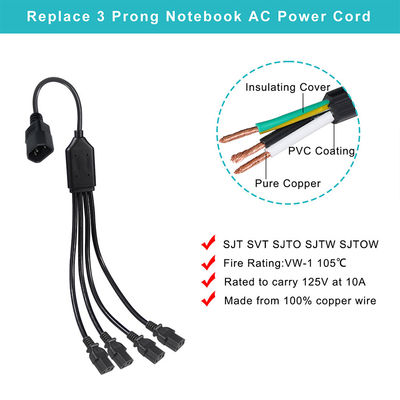 Μαύρος συνδετήρας γωνίας τροχιάς H05vv F Plug Iec C13 Iecc14 Male To Female Y Splitter Cable Power Extension Cord