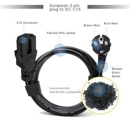 Καλώδιο ρεύματος Schuko CEE 7/7 σε IEC C15 250V 16A 3m
