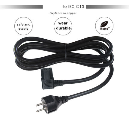 VDE European Schuko Cee 77 7/7 250V H05vv-F 3G2.5 90 βαθμοί C13 Δικαίος γωνία καλώδιο ισχύος