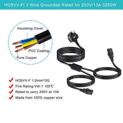 UK Adapter C13 Y Splitter Iec Plug Cable End για εξωτερική επέκταση
