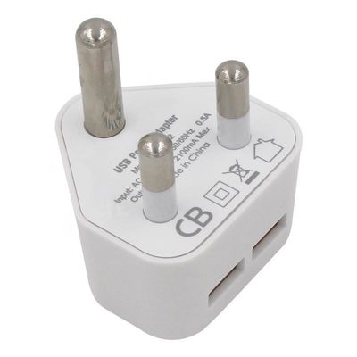 Δύο φορτιστή USB 5V 2.1A Διορθωτής τροφοδοσίας ταξιδιού για τη Νότια Αφρική και την Ινδία