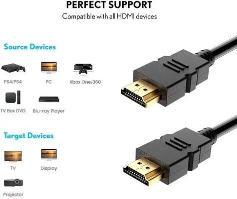 1M-30M Μαύρο καλώδιο HDMI 4K με προστασία πλέξης 24k Χρυσό επιχρισμένο αρσενικό-αρσενικό 2.0 3D 60Hz