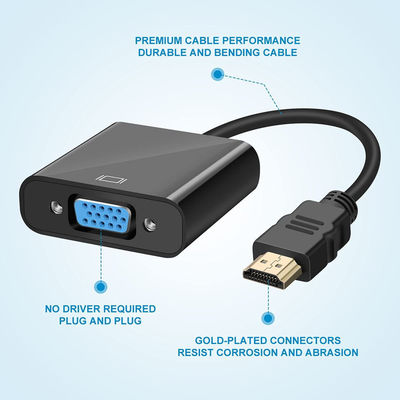 1080P HDMI σε VGA μετατροπέας Adapter καλώδιο για τον υπολογιστή Άντρας σε Γυναίκα ήχο βίντεο