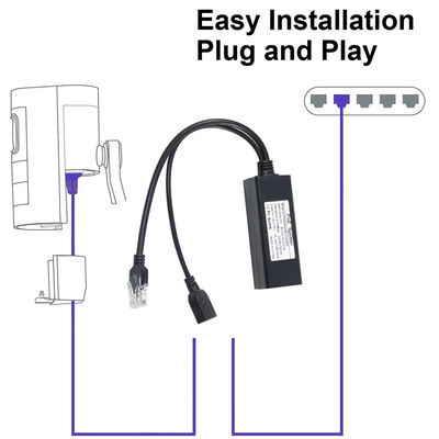 48V έως 5V 2.4A PoE Splitter USB τύπου A Γυναίκα 802.3af Power Over Ethernet Splitter