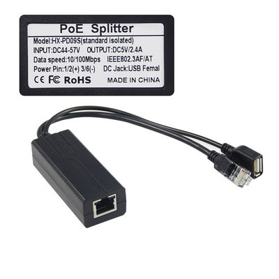 1Gbps Δυνατότητα διακόπτη PoE Splitter 48V έως 5V 2.4A USB τύπου A Γυναίκα 802.3af Δύναμη μέσω Ethernet