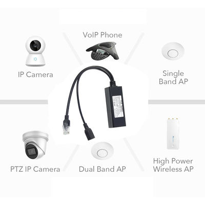 1Gbps Δυνατότητα διακόπτη PoE Splitter 48V έως 5V 2.4A USB τύπου A Γυναίκα 802.3af Δύναμη μέσω Ethernet