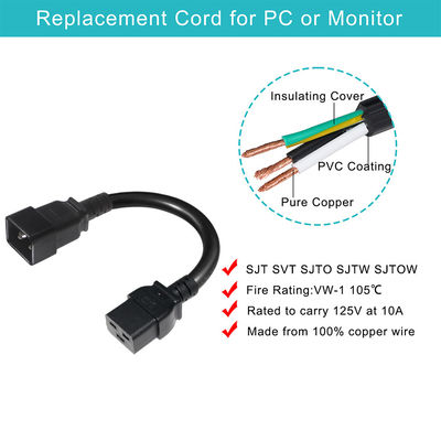 2Xc19 Plug 20A Heavy Duty Pdu 15A 250V 14 Awg σε C20 καλώδιο ηλεκτρικής ενέργειας