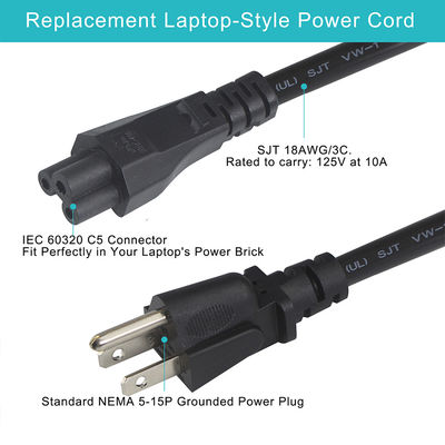 15 Ft 120 Volt φορητό καλώδιο ρεύματος φορητού υπολογιστή με Nema 515P σε IEC 320 C5 συνδετήρα πιστοποιημένο