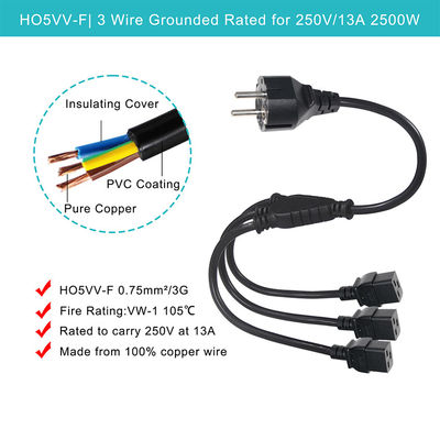 Επέκταση Schuko Plug To 3X C19 Female Socket 16A Eu Power Cord με εγκεκριμένο