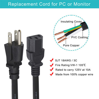 6FT Monitor Laptop Power Cord 3Prong Nema 515P έως IEC 320 C13 για οικιακές συσκευές