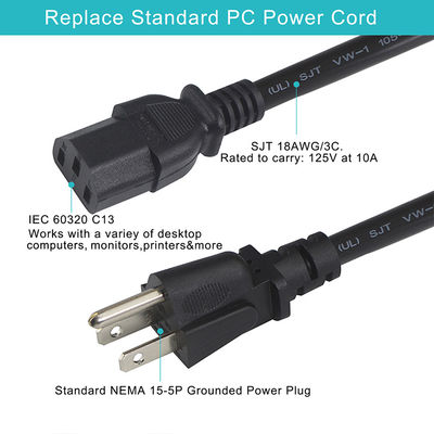 6FT Monitor Laptop Power Cord 3Prong Nema 515P έως IEC 320 C13 για οικιακές συσκευές