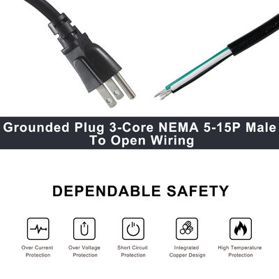 NEMA 5-15P έως 10MM Καλώδιο παρατάσεως χωρίς ισχύ SJT SJTW 3 καλωδίων