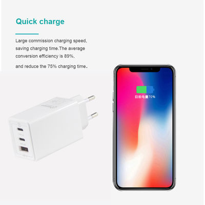 Ευρωπαίος GaN Tech 3Ports 65W USB C USB-A QC3.0 Φορτιστή για Λάπτοπ Λευκό