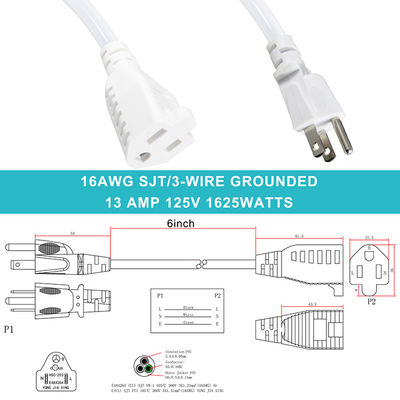 Sjt Ac Cord Heavy Duty Computer Television Power Plug NEMA 5-15p Σύρμα επέκτασης