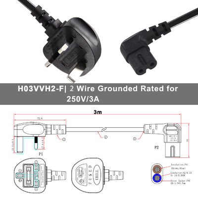 Καλώδιο τροφοδοσίας UK Plug σε IEC C7 1m Καθαρός χαλκός PVC Jacket