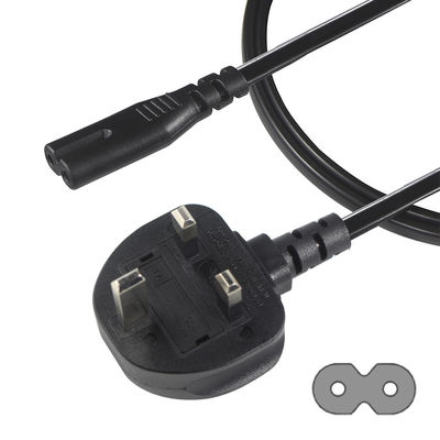 1.8M Μαύρο 0,75mm BS Standard Plug UK 3 Pin με IEC C7 AC καλώδιο ρεύματος με προσαρμοσμένο μήκος