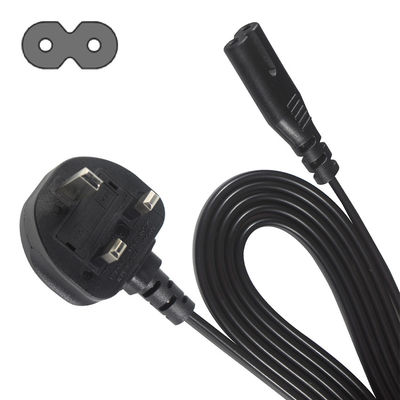 1.8M Μαύρο 0,75mm BS Standard Plug UK 3 Pin με IEC C7 AC καλώδιο ρεύματος με προσαρμοσμένο μήκος