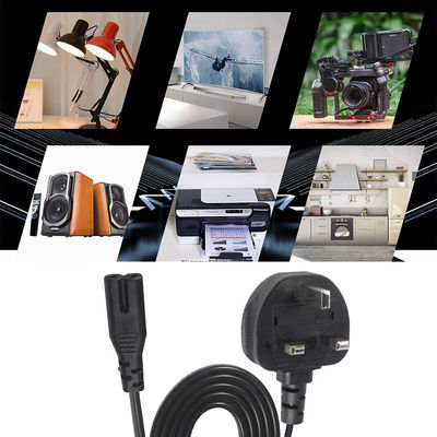 1.8M Μαύρο 0,75mm BS Standard Plug UK 3 Pin με IEC C7 AC καλώδιο ρεύματος με προσαρμοσμένο μήκος