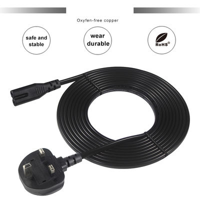 1.8M Μαύρο 0,75mm BS Standard Plug UK 3 Pin με IEC C7 AC καλώδιο ρεύματος με προσαρμοσμένο μήκος