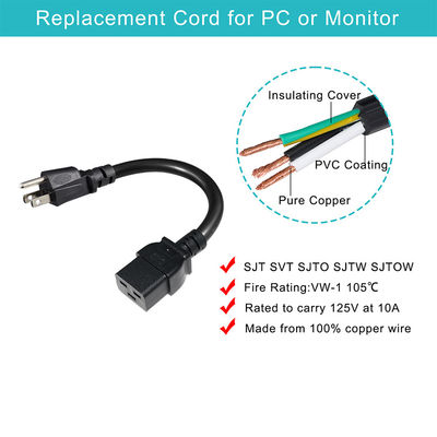3 Πιν Sjt με καλώδιο Sjtw Iec 320 C19 προς Nema 5-15p 3Pin Lock Ac επέκταση 5Ft 6Ft