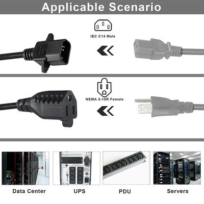 16Awg Nema 515R προς Iec320 Iec C14 Αμερική Plug PVC USA Καλώδιο ηλεκτρικής ενέργειας