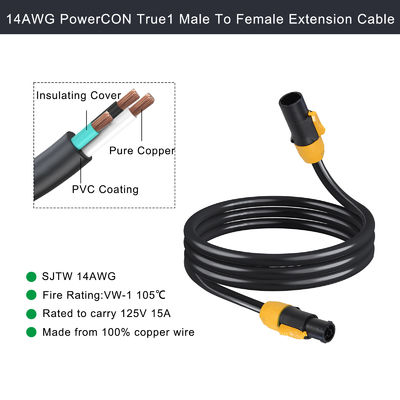 Καλώδιο PowerCON 3FT 14AWG PowerCon True1 Αρσενικό σε θηλυκό καλώδιο επέκτασης εξωτερικού 20A Αδιάβροχο για φως σκηνής