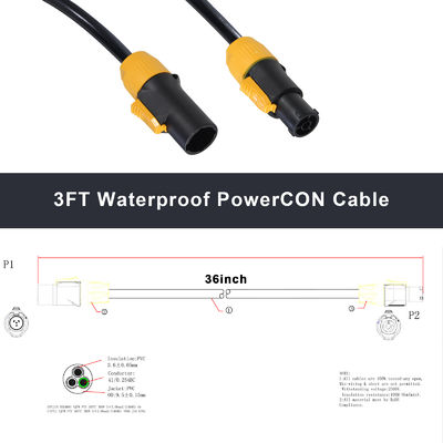 Καλώδιο PowerCON 3FT 14AWG PowerCon True1 Αρσενικό σε θηλυκό καλώδιο επέκτασης εξωτερικού 20A Αδιάβροχο για φως σκηνής