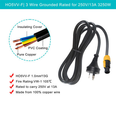 PowerCON True1 αρσενικό σε AU 3Pin Plug nac3fca SAA Σύρμα επέκτασης 1.5MM βαρύ καλώδιο