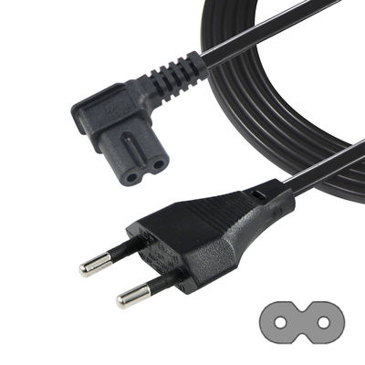 Διάταξη 2Pin προς γωνιακό καλώδιο ισχύος C7 ΕΕ για φορητό υπολογιστή/οθόνη/τηλεοπτικό VDE Εγκριμένο μονωτικό υλικό PVC/καουτσούκ