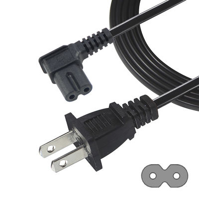 Ασφαλές ανθεκτικό δεξιά γωνία US 2 Pin σε C7 καλώδιο ισχύος για οικιακό / γραφείο ηλεκτρονικά με 125V 10A 1.5M
