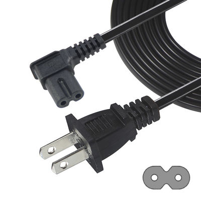 Ασφαλές ανθεκτικό δεξιά γωνία US 2 Pin σε C7 καλώδιο ισχύος για οικιακό / γραφείο ηλεκτρονικά με 125V 10A 1.5M