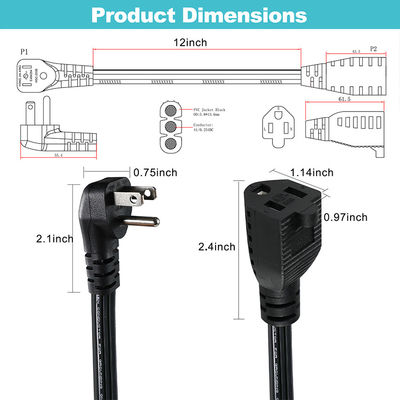 14 AWG SPT-3 Flat Wire Power Cord NEMA 5-15P έως 5-15R Straight Blade Plug 15A 125V Ευέλικτο καλώδιο για βιομηχανική / οικιακή χρήση