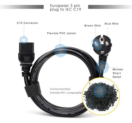 1.2M Heavy Duty EU έως C19 Power Cord Βιομηχανική ποιότητα για χρήση σε server/data center 10A 250V CE RoHS πιστοποιημένο