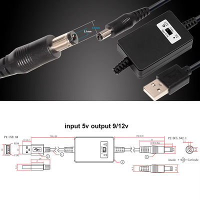 USB A αρσενικό σε DC5.5*2.1mm Διάταξη Step Up καλώδιο 5V σε 9V/12V μετατροπέας για συσκευές τροφοδοσίας με προστασία από υπερφόρτωση