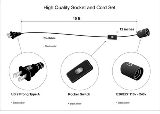 NEMA 1-15P E14 Socket Converter Cable με 303 Switch - 3 πόντους Plug to Bulb Adapter για επιτραπέζιο λαμπτήρα/λαμπτήρα (125V 3A)