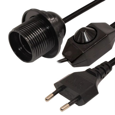 Ρυθμίσιμο καλώδιο EU Plug E26 Bulb Holder με περιστροφικό διακόπτη χαμηλής ακτινοβολίας για οικιακό φωτισμό, 250V 4A CE πιστοποιημένο (μαύρο)