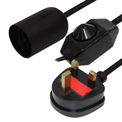 UK Plug E27 Dimmable Lamp Holder Cable με περιστρεφόμενο διακόπτη για φωτισμό υπνοδωματίου / γραφείου, 110V-240V, κεραμική πρίζα (IP44)